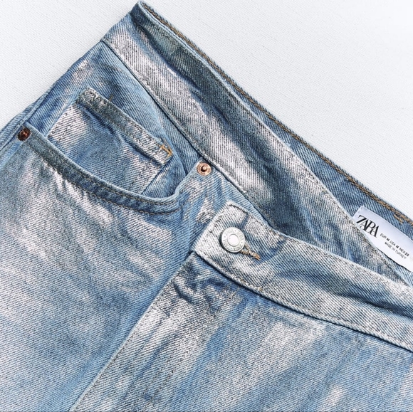 ZARA TRF Metallic Denim Asymmetric Skirt Light Blue Metallic Sizes XS, M, L, XL - Picture 8 of 8